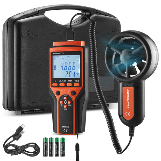 Handheld Anemometer LED Digital Wind Speed CFM Meter Gauge Measures Wind Velocity Wind Temperature Air Flow Wind Chill