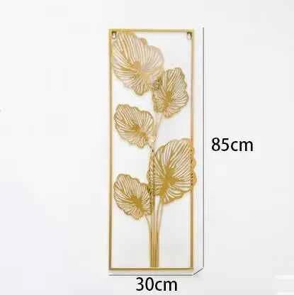 Chinese Wrought Iron Golden Leaf Wall Mural Items Hotel Porch Wall Hanging Decoration Home Livingroom Wall Sticker Accessories