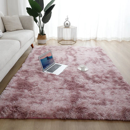 VIKAMA Silk Hair Tie-Dye Plush Carpet – Non-Slip Soft Rug for Living Room, Bedroom & Kids Room