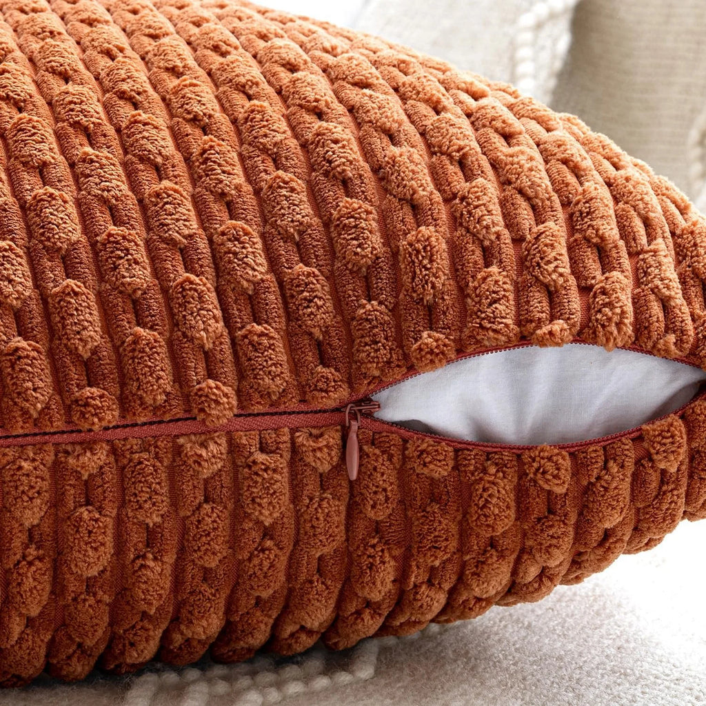 Burnt Orange Striped Corduroy Cushion Cover
