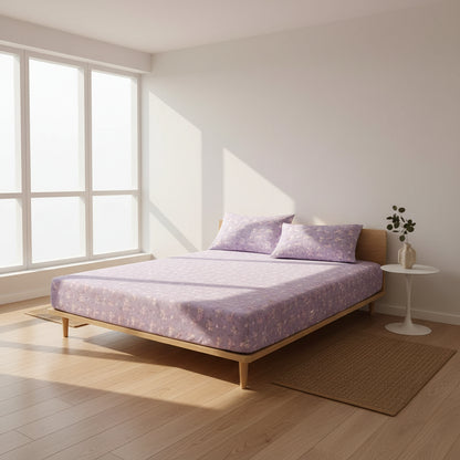 Purple Floral Fitted Bed Sheet | Single, Queen, King