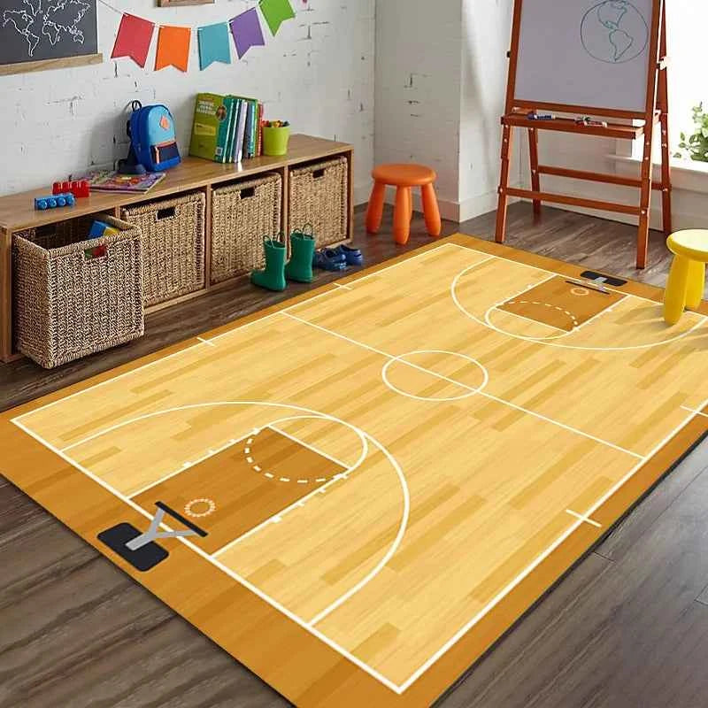 Sports Theme Racing Track Basketball Court Soccer Field Carpet Kids Play Mat Home Decoration Non-Slip Floor Mat Rugs for Bedroom