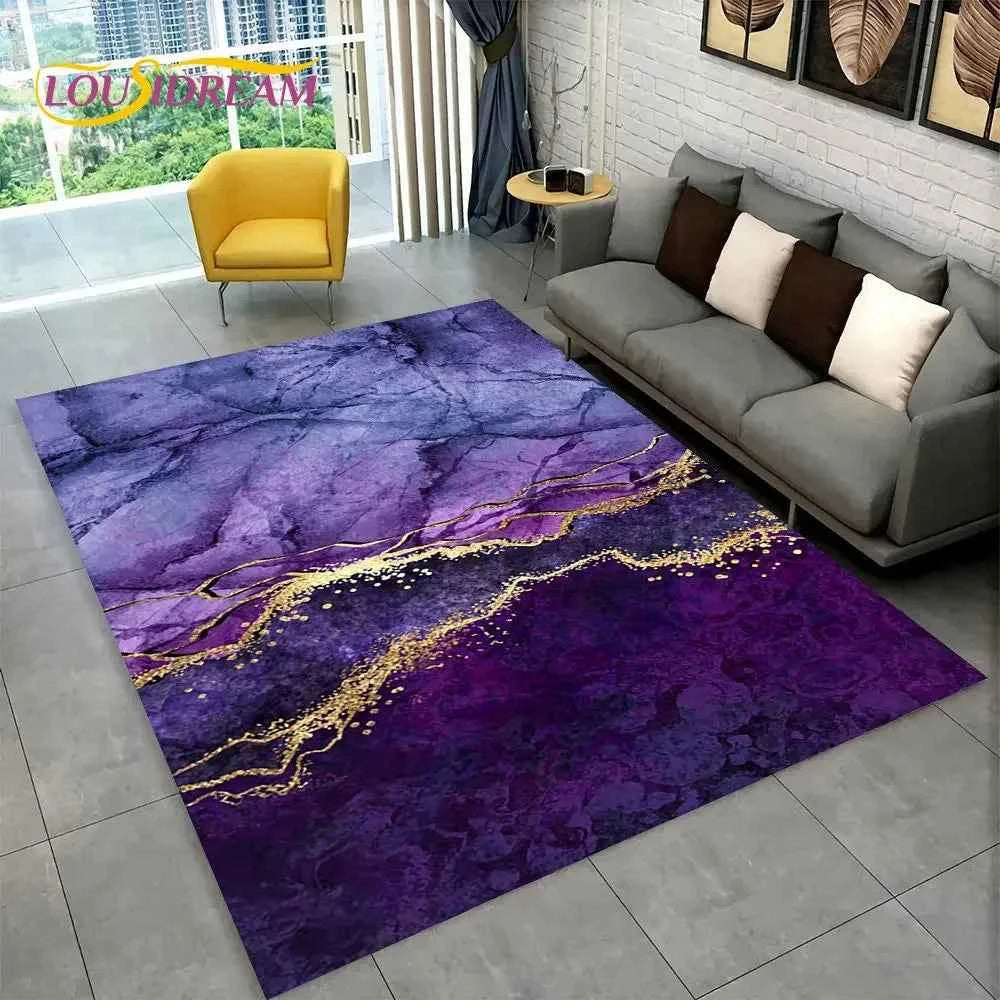 Nordic Blue Golden Colour Marble Geometric Area Rug,Carpet Rug for Living Room Bedroom Sofa Doormat Decor,Kid Non-slip Floor Mat