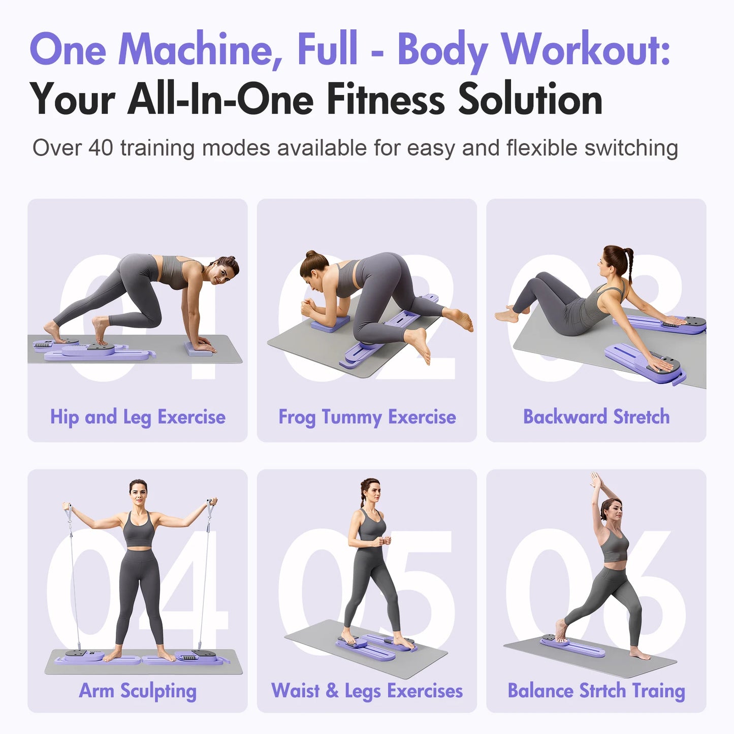 2-in-1 Split Ab Pilates Portable Ski Board Core/Leg Abdominal Strength Trainer Workout Foldable Full-Body Fitness for Home Gym