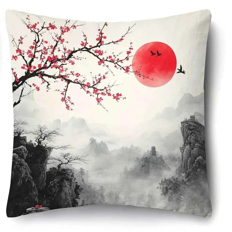 Red Plum Blossom Patterned Pillowcase ,Sofa bedroom cushion cover, single-sided printing, without pillow core