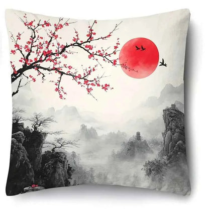 Red Plum Blossom Patterned Pillowcase ,Sofa bedroom cushion cover, single-sided printing, without pillow core