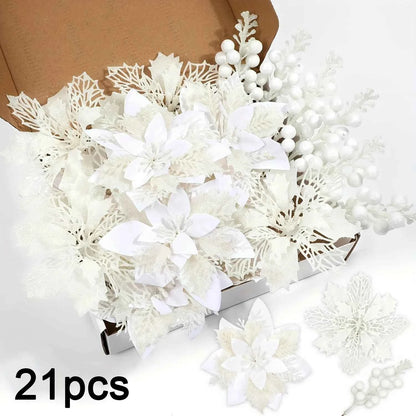 21Pcs Artificial Flowers Berry Bouquet Christmas Decoration Vase for Home Room Decor Fake Flowers Garland Ornament Accessories