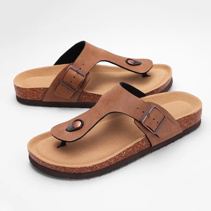 Crestar Unisex Cork Footbed Sandals – Adjustable Buckle Arch Support Beach Slides