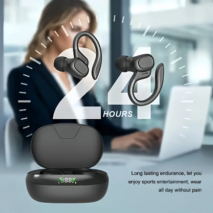 True Wireless Earbuds – Ear Clip Sport Design, Stereo Sound, Mic & LED Display