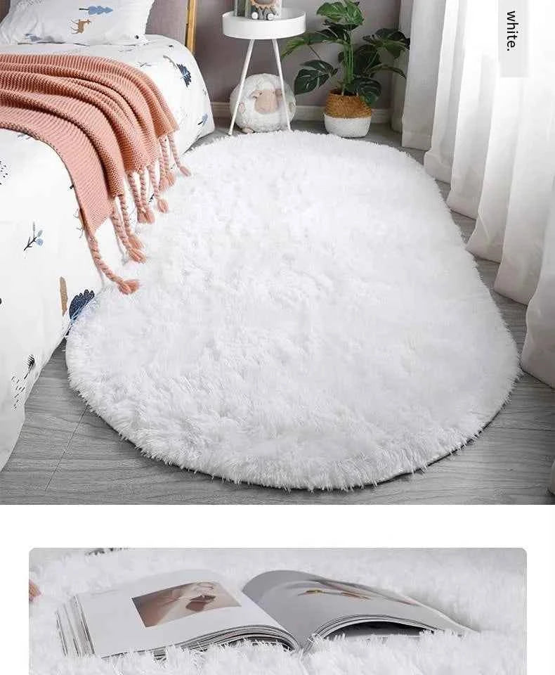 VIKAMA Nordic ins thickened long hair tie-dyed silk hair carpet Modern simple oval bedroom bed rug, living room sofa rug