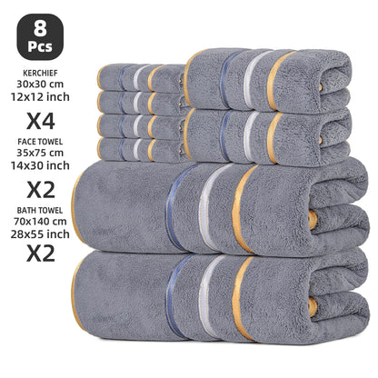 8-Piece Towel Set, 2 Bath Towels + 2 Hand Towels + 4 Face Towels, Soft