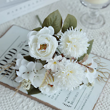 1PC Artificial RosesFlowers New Year's Home Decoration Wedding Bridal Bouquet Garden Fake Silk Peony Hydrangeas Vase for Board