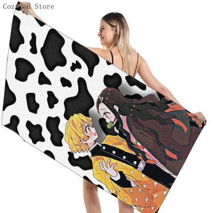Bathing Towels Demon Slayer Nezuko Kamado Printing Anime Home Decor Textile Comfortable Summer Beach Towel Toalhas De Banho