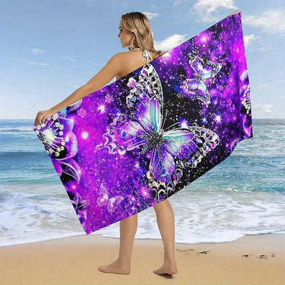 Beach Towel Galaxy and Butterfly Pattern Sun Protection Windproof Swimming