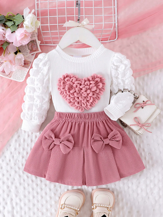 Bubble Sleeve Top & Skirt Set for Girls 1-3 Years
