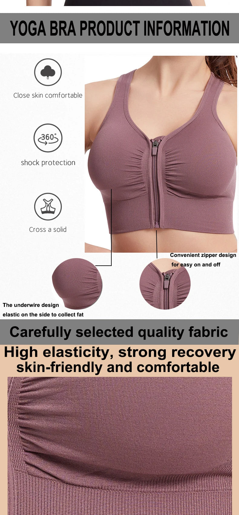 CZGUKE Women's Zipper Sports Bra Vest Plus Size Shock Resistant Bra Women's yoga Running Fitness Bra Women's Underwear