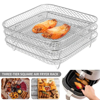 3-layers Air Fryer Rack Stackable Grilling Rack Stainless Steel Airfryer Oven Grill Steamer Cooker Kitchen Accessories Cooking