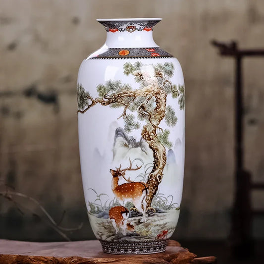 Vase en céramique de Jingdezhen — Décoration d'intérieur en porcelaine fine vintage à motifs animaliers traditionnels chinois