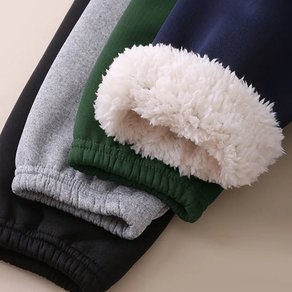 Autumn And Winter Children's Plush Warm Sports Casual Pants For Boys And Girls Solid Color Fashion Thick Windproof Harun Pants