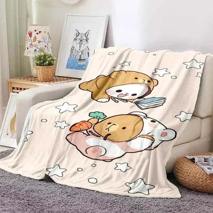 Cute Bubu and Dudu Series Blanket Cartoon Print Kids Warm Flannel Soft Comfortable Home Travel Blanket Bed Blanket Birthday Gift