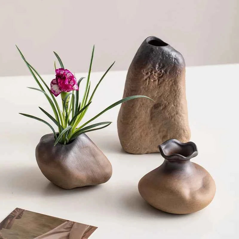 Creative Irregular Stone Shape Ceramic Vase Flowers Plant Potted Hydroponics Mini Vase Interior Aesthetics Home Decoration Gifts