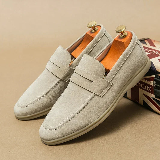Mocassins Homme de Luxe en Daim Beige | Chaussures d'Affaires Souples à Enfiler