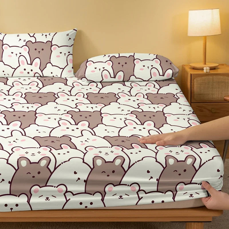 Teddy Bear Print Fitted Sheet, Matte Kids Bedding