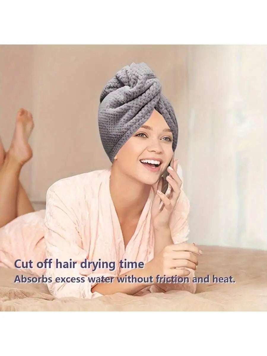 Solid color hair towel Textured dry hair cap 9.8 "X 25.5" absorbent hair