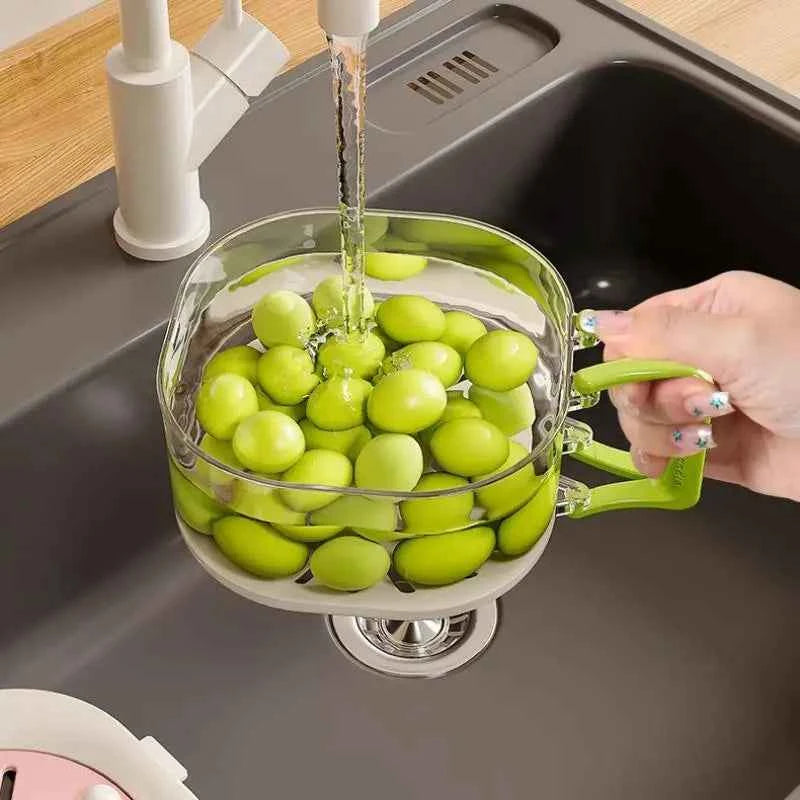 Drain Basket 2 In 1 Dehydration Washing Vegetable Basket With Lid Thickened Fruit Basket Telescopic Water Filter Kitchen Gadgets
