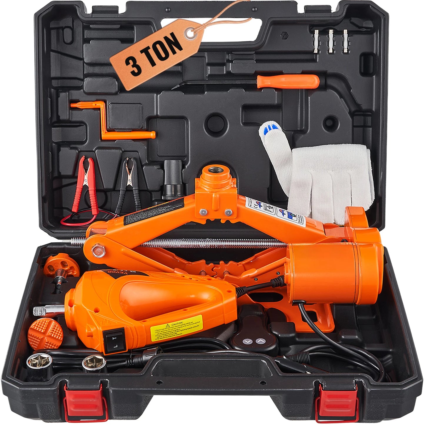 Electric Car Jack 3T Scissor Jack with Electric Impact Wrench 12V for SUV Truck Tire Change with Double Saddle