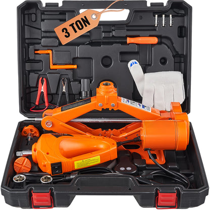Electric Car Jack 3T Scissor Jack with Electric Impact Wrench 12V for SUV Truck Tire Change with Double Saddle
