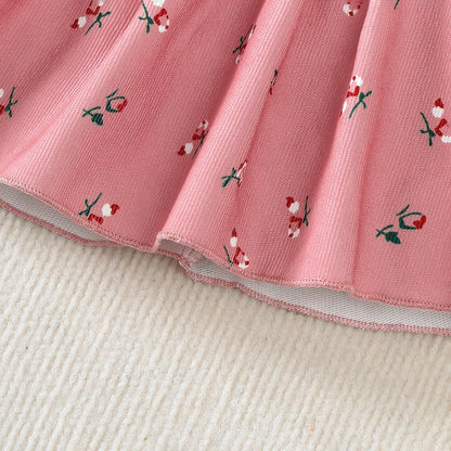 2Pcs/Set Baby girl Dress Small Floral Large bow Summer,Dress+Headband Set suitable for 0-24 Months Baby girls Fashionable Dress
