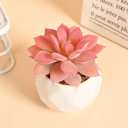 Pink Flocking Artificial Succulents Plants With Pot For Home Garden Decoration Fake Bonsai Flower Planta Artificial Accessories