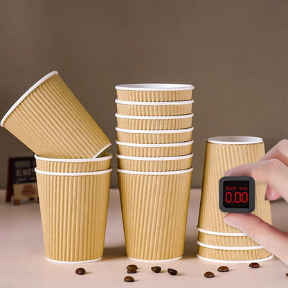 30-Pack Yellow Ripple Coffee Paper Cups 8oz | Disposable Hot & Cold Cups with Lids