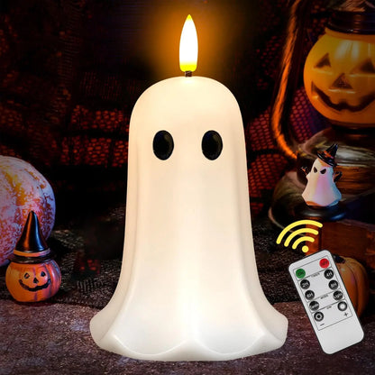 Halloween Ghost Flameless Candle with Timer – LED Candle with Flickering Flame, Real Wax, Remote Control, Spooky Halloween Decor