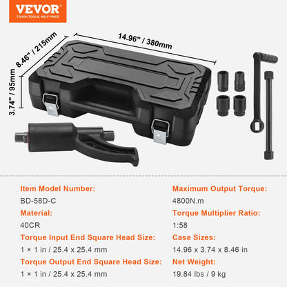 Torque Wrench Set 4/8 Sockets Multiplier Drive Lug Nut Wrench Heavy Duty Torque Multiplier with Case
