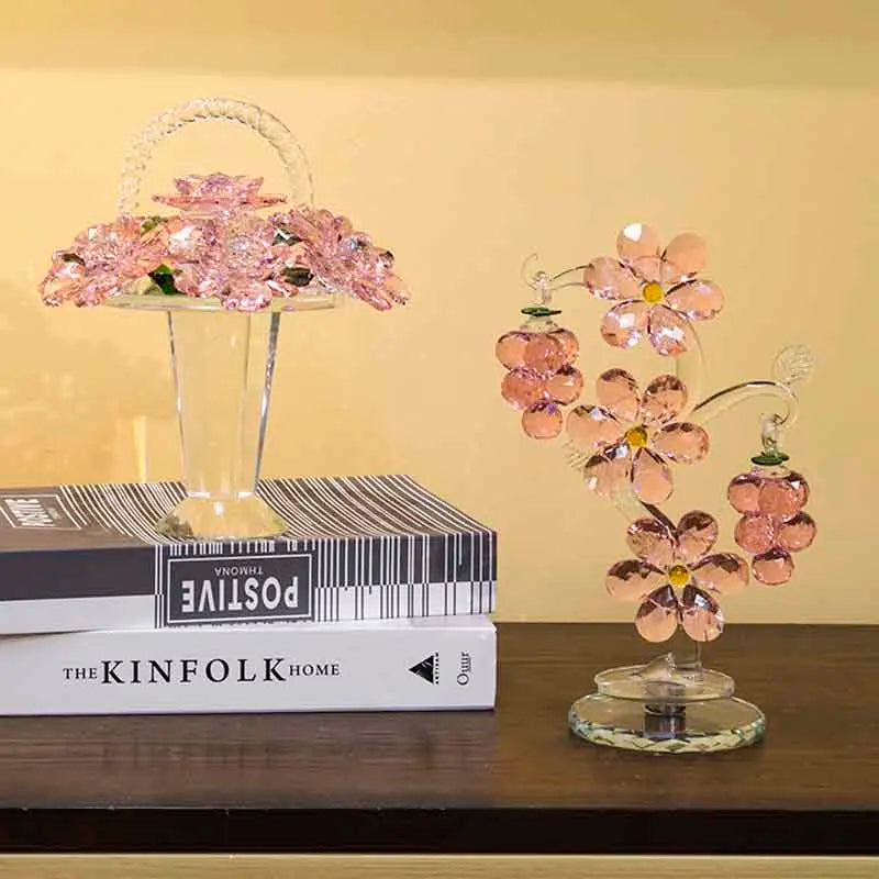 Flower Basket Sculpture, Room Decor, Crystal Crafts Ornaments, Home Office Desktop Decoration, Artwork Luxury Gifts,Customized