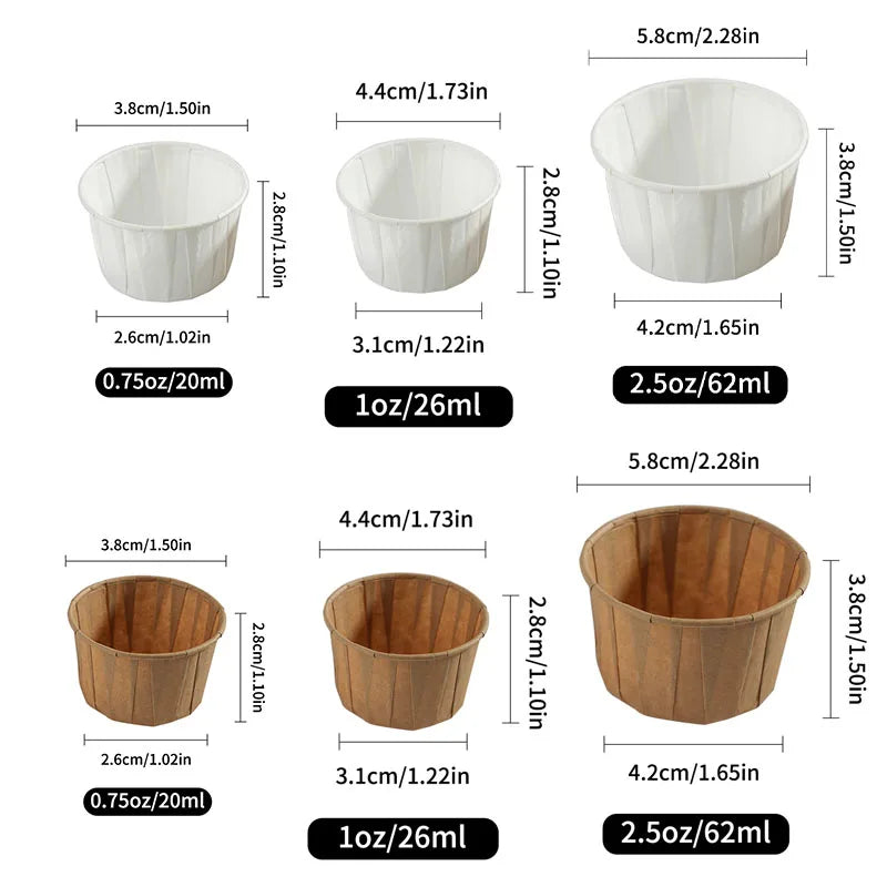 100pcs Disposable Paper Medicine Cups | 0.75/1/2.5oz Mini Cups for Pills Sauce & Food Tasting