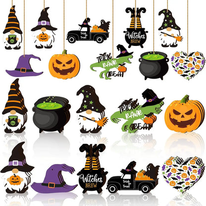 30 Pcs Halloween Hanging Ornaments Wooden Tree Decoration