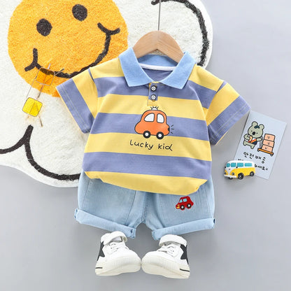 Baby Boys Polo Shirt & Denim Shorts 2-Piece Set