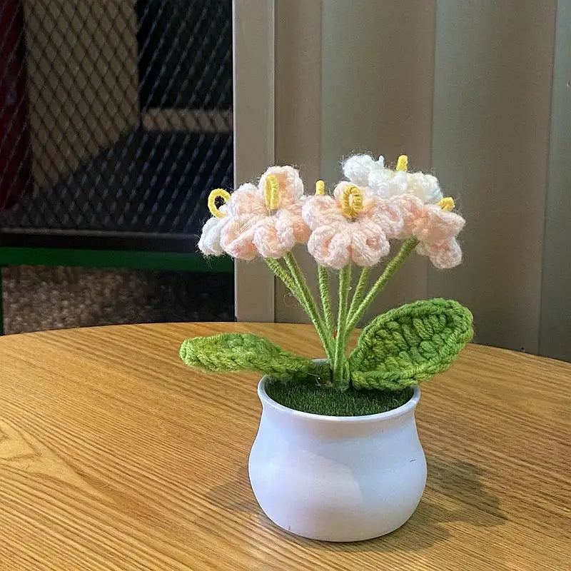 DIY Handwoven Mini Potted Flower Rose Office Desktop Ornamental Potted Plants Woolen Thread Finished Product Home Decoration