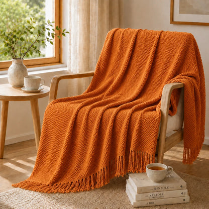 Sage Green Mixed Bobble Diamond Textured Knit Throw Blanket with Tassel Fringe, Soft Knitted Decorative Blanket, Lightweight Cozy Cover for Couch Sofa Bed, Boho Farmhouse Home Decor for Living Room Bedroom