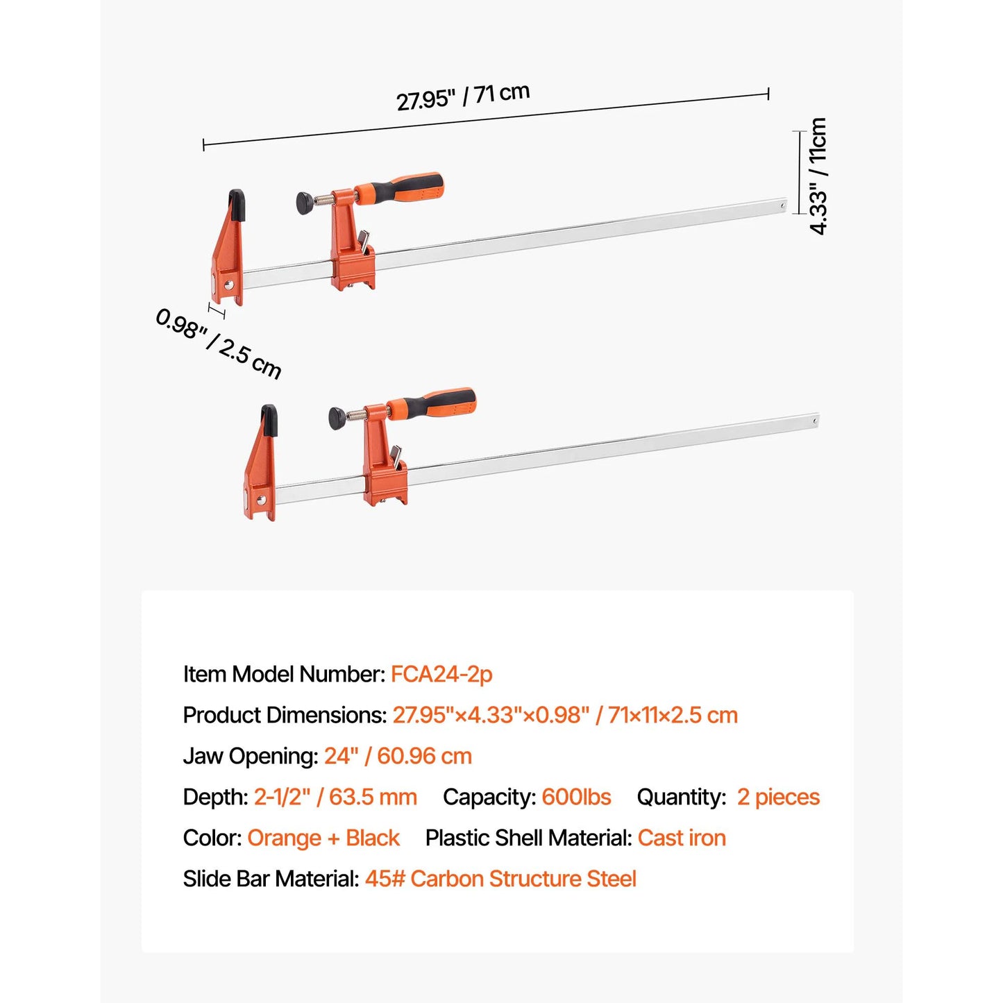 Bar Clamps 2Pcs 50" Parallel Clamp Set F Clamp with 1100lbs Load Limit High-Strength Plastic and Carbon Steel Wood Clamp