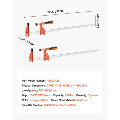 Bar Clamps 2Pcs 50" Parallel Clamp Set F Clamp with 1100lbs Load Limit High-Strength Plastic and Carbon Steel Wood Clamp