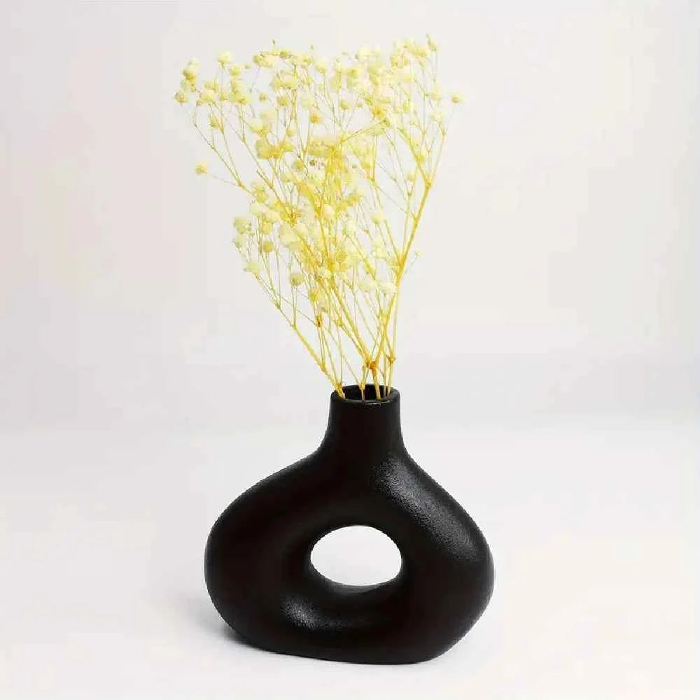 Bohemian style ceramic vase, creative donut vase, flower arrangement container, home decoration vase