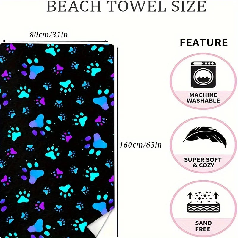 Microfiber Beach Towel — Geometric Dog Paw Print, Quick-Dry
