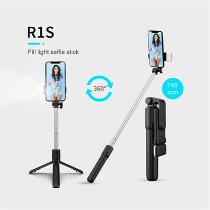 Portable Selfie Stick Tripod – Bluetooth Remote, Beauty Fill Light, 30" Extendable, Universal