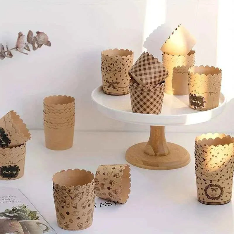 50pcs, Heat-Resistant Kraft Paper Muffin Cups for Baking and Serving - Small Kitchen Accessories for Cakes, Pastries, and More