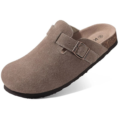 Men’s Suede Clogs — Soft Leather Cork Sandals with Arch Support
