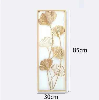 Chinese Wrought Iron Golden Leaf Wall Mural Items Hotel Porch Wall Hanging Decoration Home Livingroom Wall Sticker Accessories